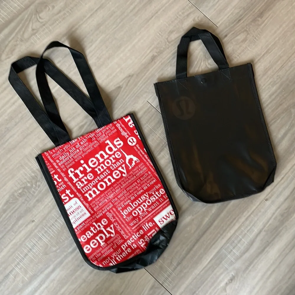 Set of 2 Authentic Lululemon Reusable Tote Bags – Black & Red | New